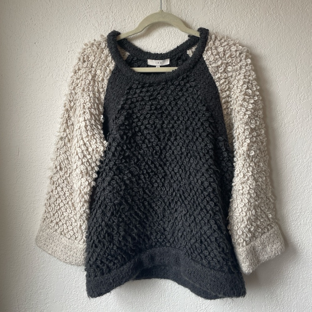 IRO Black and Cream Crew Neck Sweaters with Textured Patterns